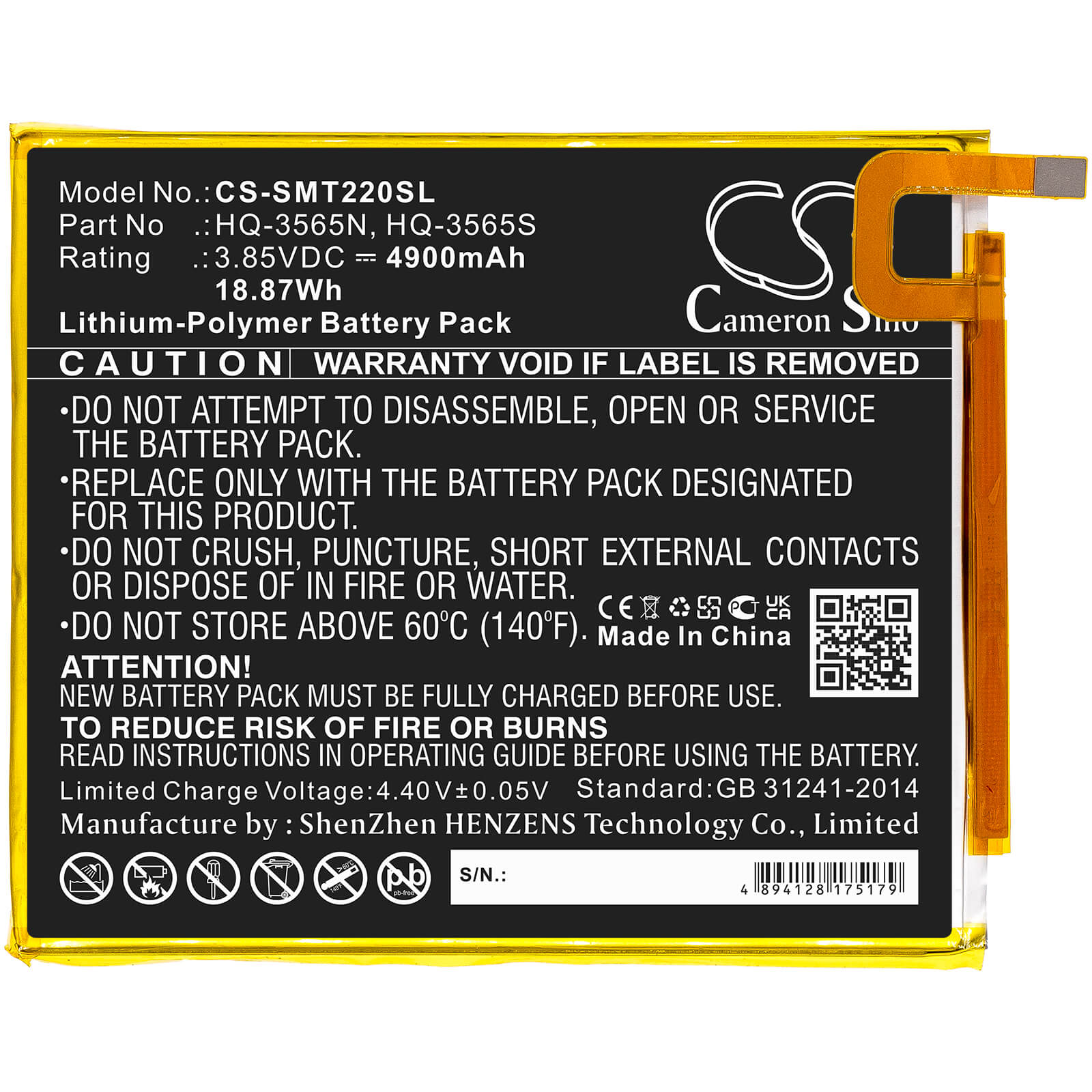 Li-Polymer Battery fits Samsung, Galaxy Tab A7 Lite, Galaxy Tab A7 Lite 8,7 2021 3.85V, 4900mAh / 18.87Wh Tablet Cameron Sino Technology Limited