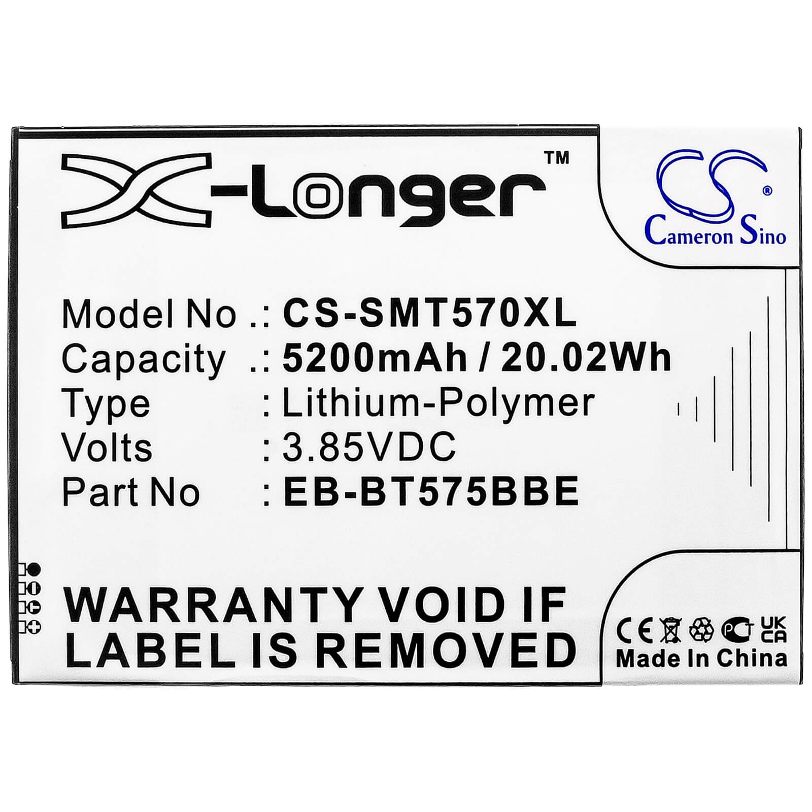 Li-Polymer Battery fits Samsung, Galaxy Tab Active 3, Galaxy Tab Active 3 8,0 3.85V, 5200mAh / 20.02Wh Tablet Cameron Sino Technology Limited