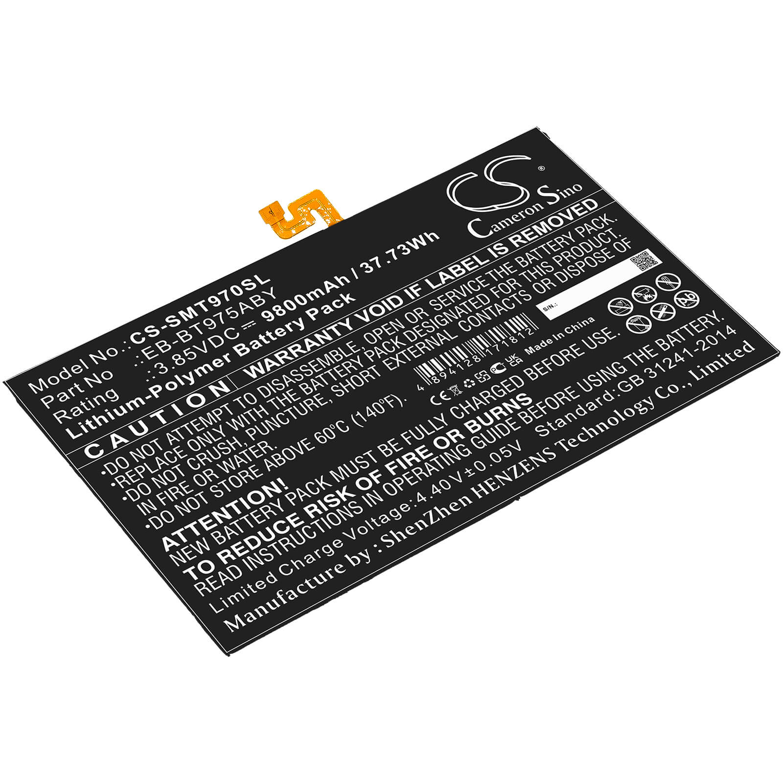 Li-Polymer Battery fits Samsung, Galaxy Tab S7 Plus 12,4, Galaxy Tab S7+ 12,4 2020 3.85V, 9800mAh / 37.73Wh Tablet Cameron Sino Technology Limited