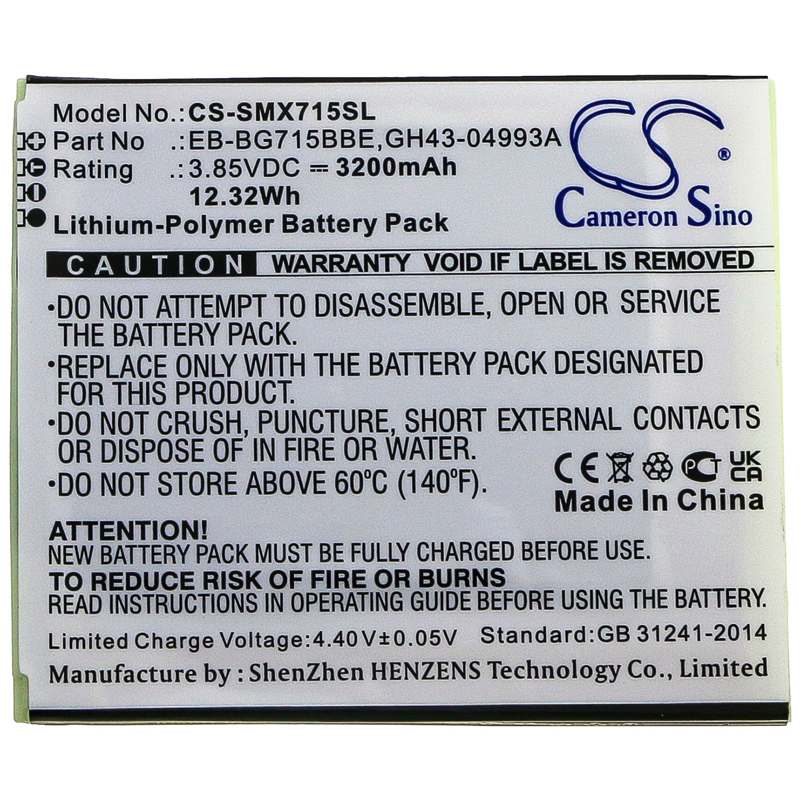 Li-Polymer Battery fits Samsung, Galaxy Xcover Pro, Sm-g715, Sm-g715fn/ds 3.85V, 3200mAh Mobile & SmartPhone Cameron Sino Technology Limited
