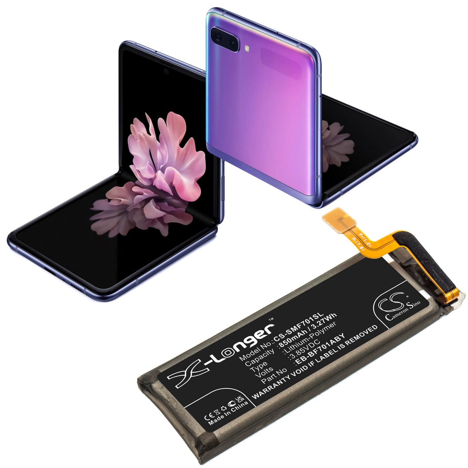 Li-Polymer Battery fits Samsung, Galaxy Z Flip, Sm-f7000 3.85V, 850mAh / 3.27Wh Mobile & SmartPhone Cameron Sino Technology Limited