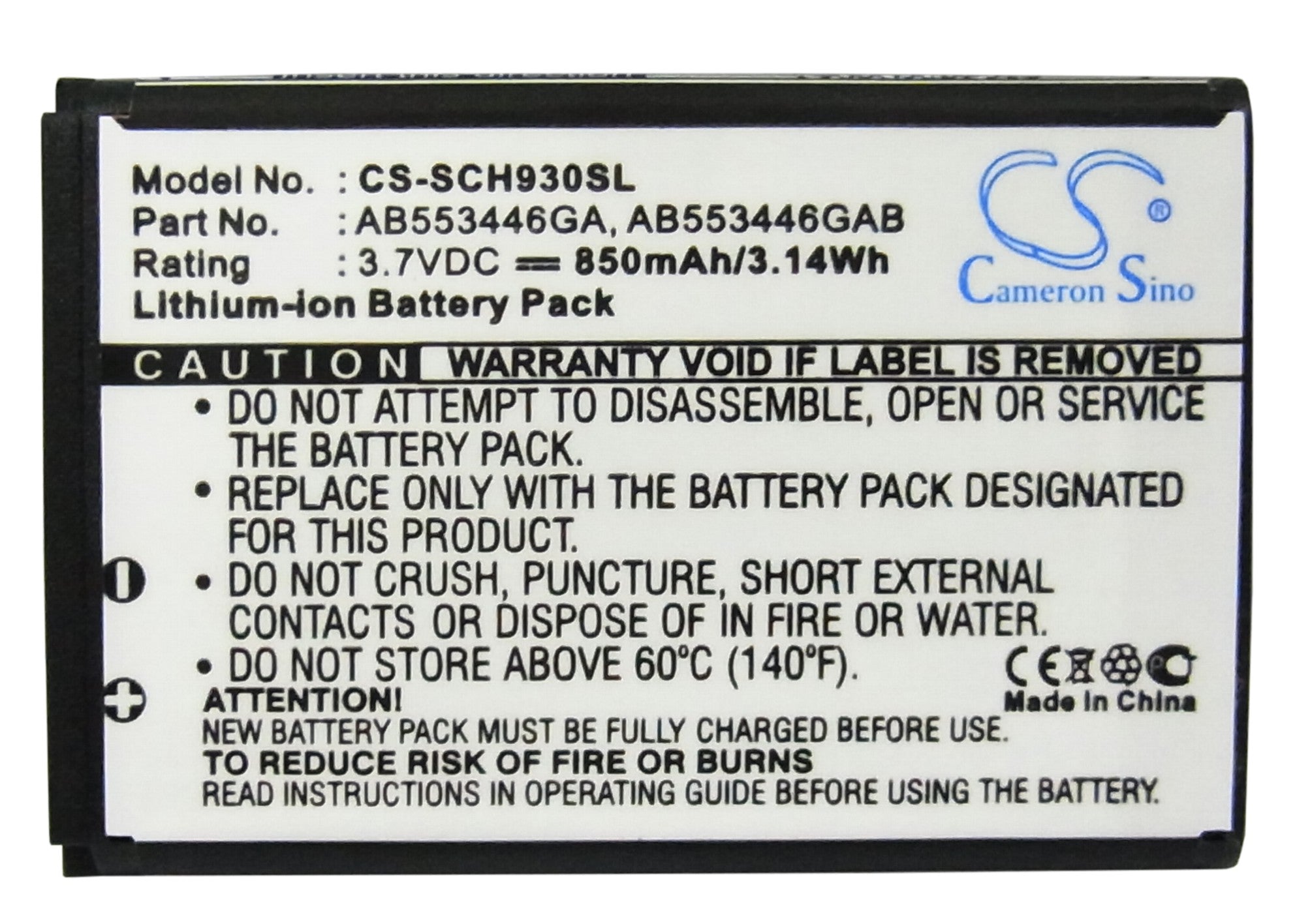Li-Polymer Battery fits Samsung, Sch-a645, Sch-a870, Sch-a930 3.7V, 850mAh Mobile & SmartPhone Cameron Sino Technology Limited