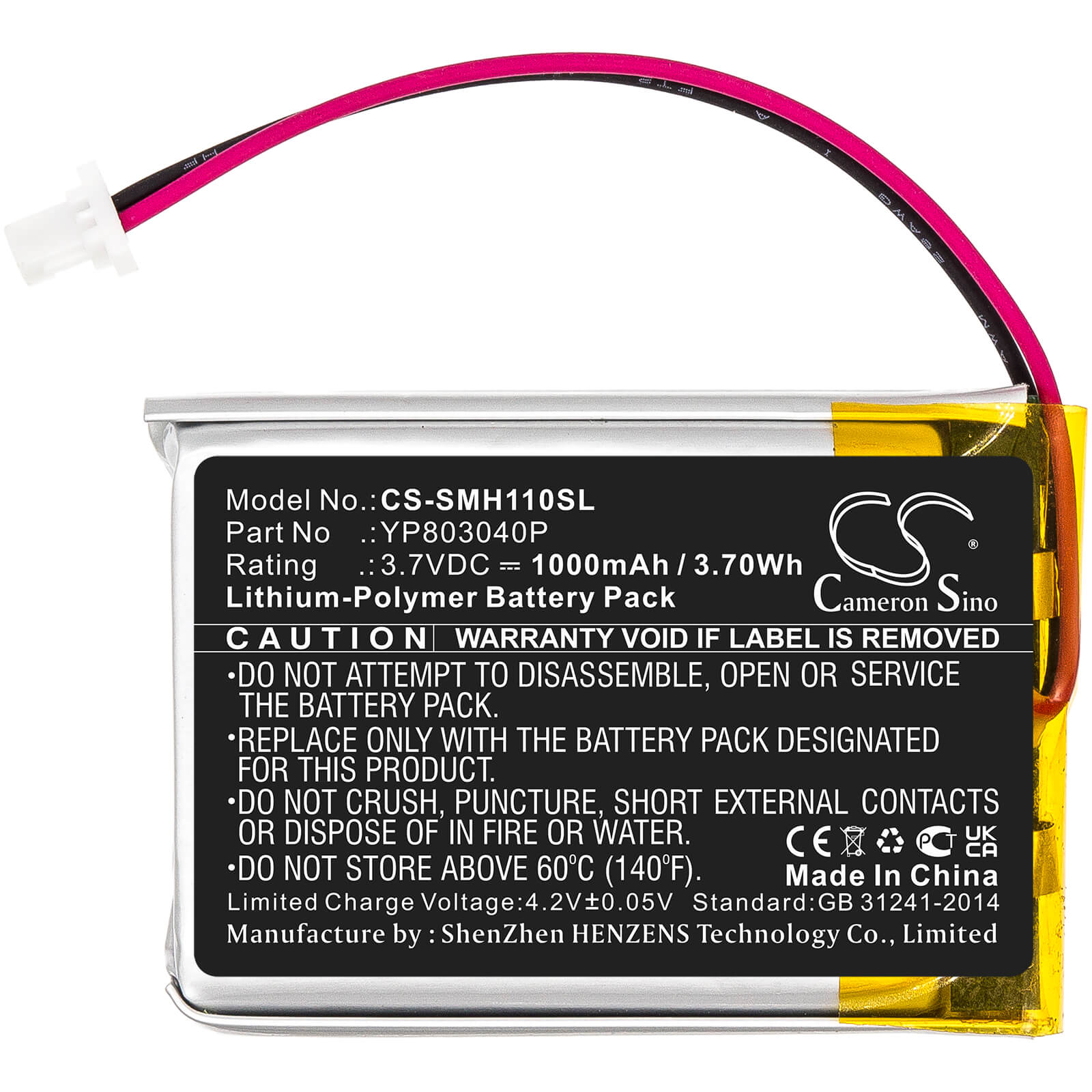 Li-Polymer Battery fits Sena, 10c 3.7V, 1000mAh / 3.70Wh Wireless Headset Cameron Sino Technology Limited