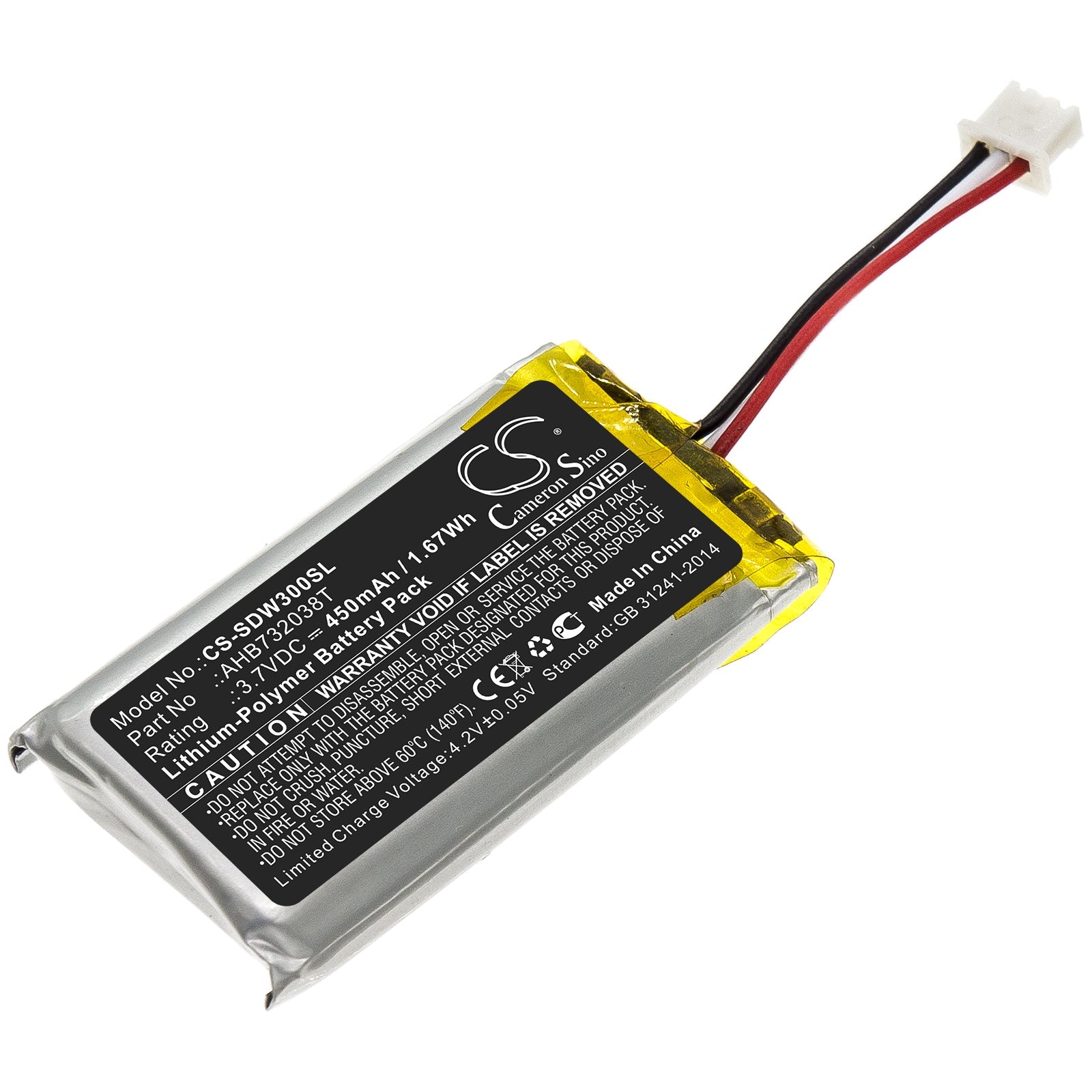 Li-Polymer Battery fits Sennheiser, Ahb732038t 3.7V, 450mAh Wireless Headset Cameron Sino Technology Limited