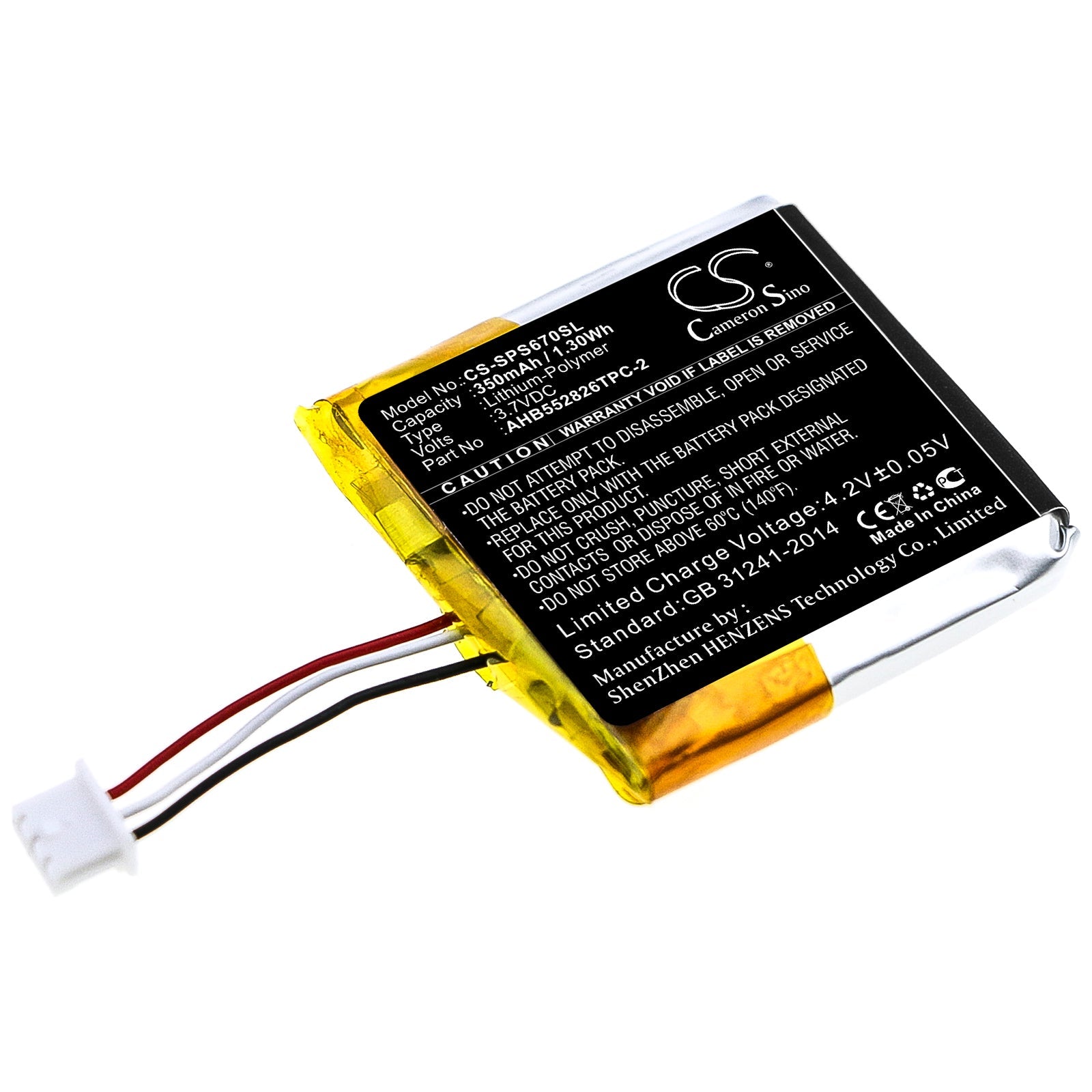 Li-Polymer Battery fits Sennheiser, Gsp 350, Gsp 500, Gsp 670 3.7V, 350mAh Wireless Headset Cameron Sino Technology Limited