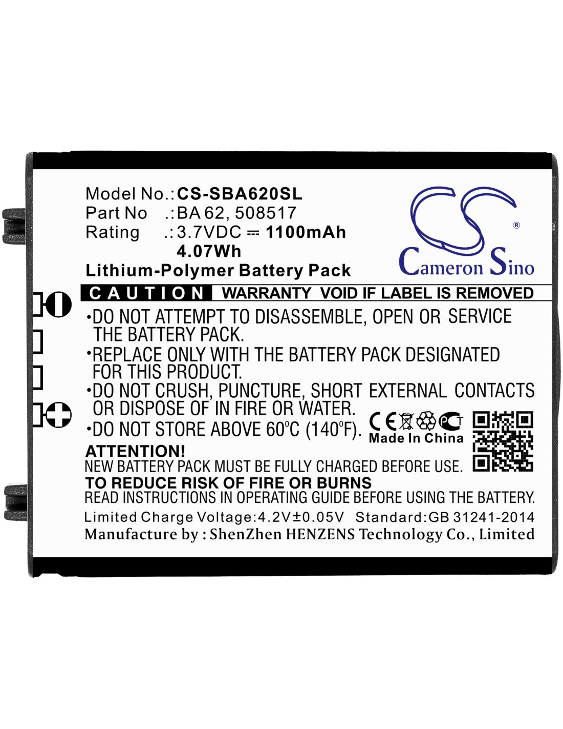 Li-Polymer Battery fits Sennheiser, L 6000, Lm 6062 3.7V, 1100mAh Wireless Headset Cameron Sino Technology Limited