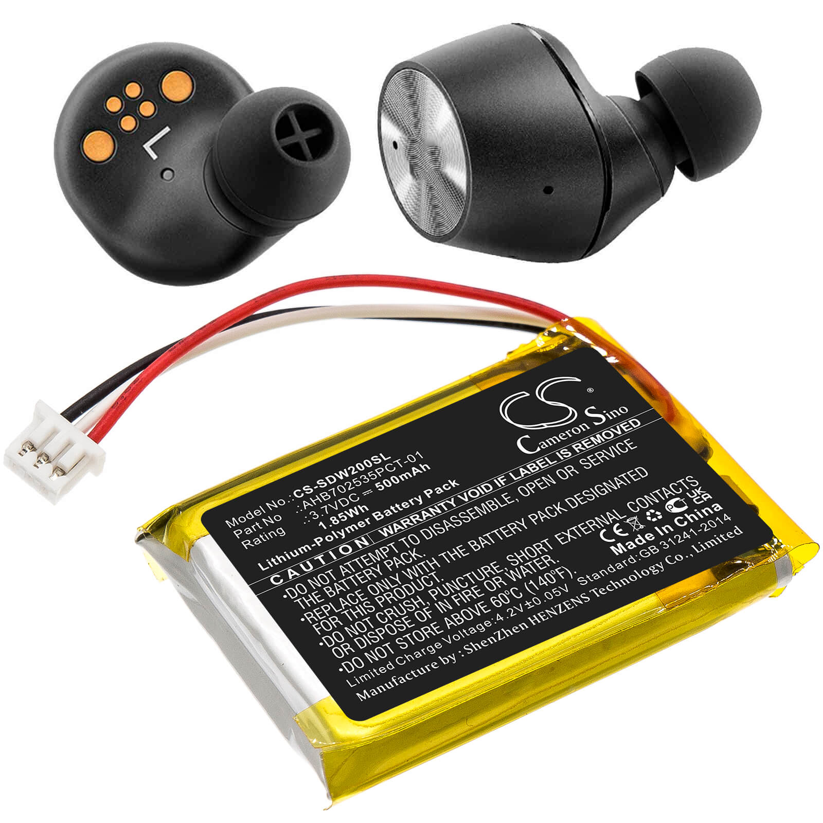 Li-Polymer Battery fits Sennheiser, M3aebt, M3ietw 3.7V, 500mAh / 1.85Wh Wireless Headset Cameron Sino Technology Limited