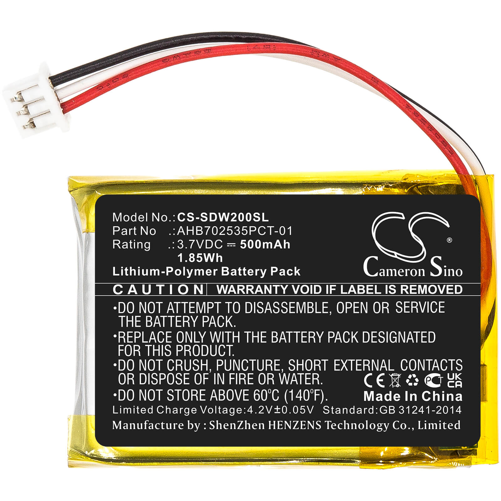 Li-Polymer Battery fits Sennheiser, M3aebt, M3ietw 3.7V, 500mAh / 1.85Wh Wireless Headset Cameron Sino Technology Limited