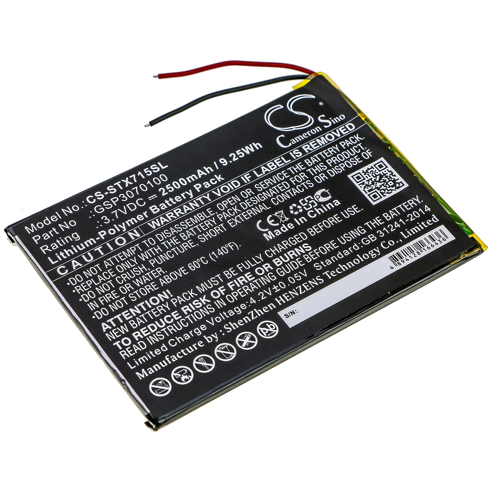 Li-Polymer Battery fits Smartab, St7150 3.7V, 2500mAh Tablet Cameron Sino Technology Limited