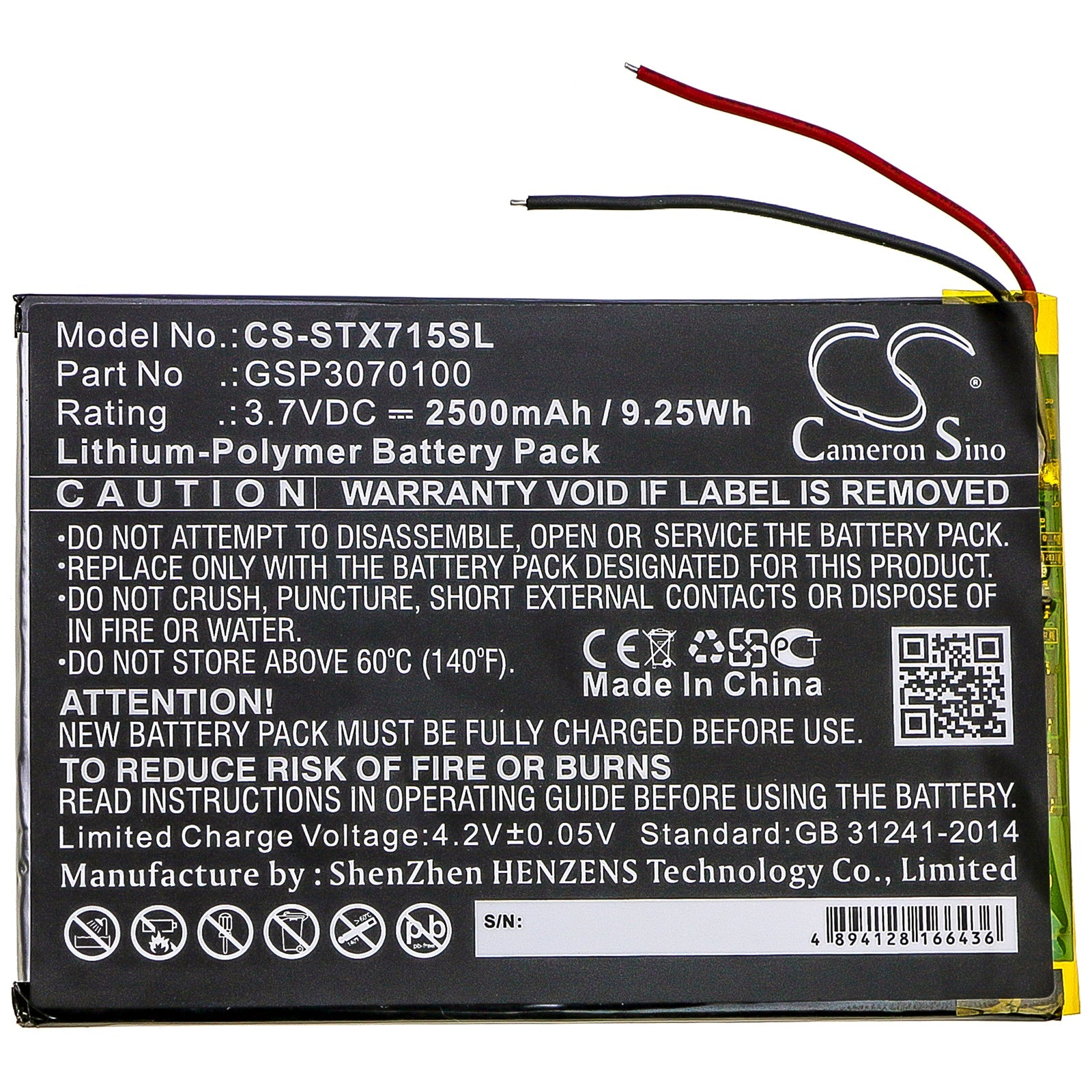 Li-Polymer Battery fits Smartab, St7150 3.7V, 2500mAh Tablet Cameron Sino Technology Limited