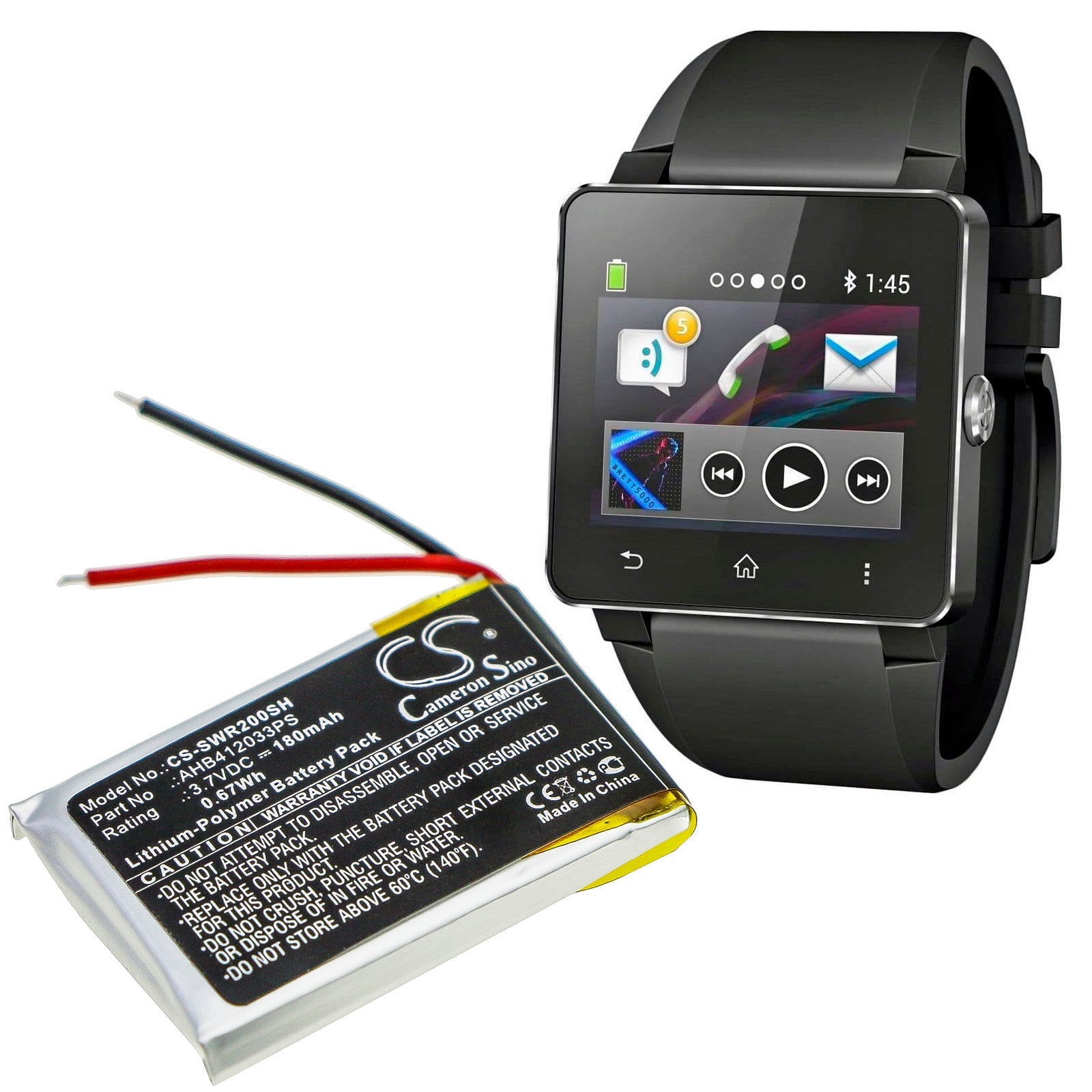 Li-Polymer Battery fits Sony, Smartwatch 2, Sw2 3.7V, 180mAh Smartwatch Cameron Sino Technology Limited