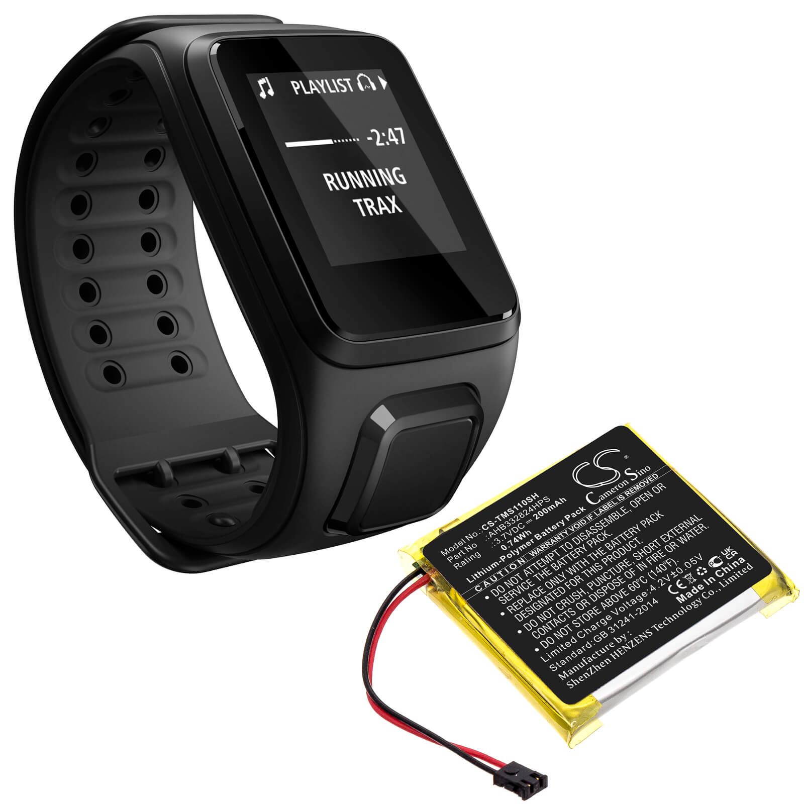 Li-Polymer Battery fits Tomtom, Spark Cardio + Music Gps, Spark Cardio 2 + Music Gps 3.7V, 200mAh / 0.74Wh Smartwatch Cameron Sino Technology Limited