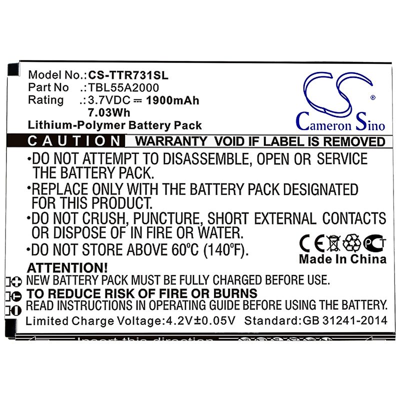 Li-Polymer Battery fits Tp-link, M7310, M7350 Ver 4.0 3.7V, 1900mAh Hotspot Cameron Sino Technology Limited