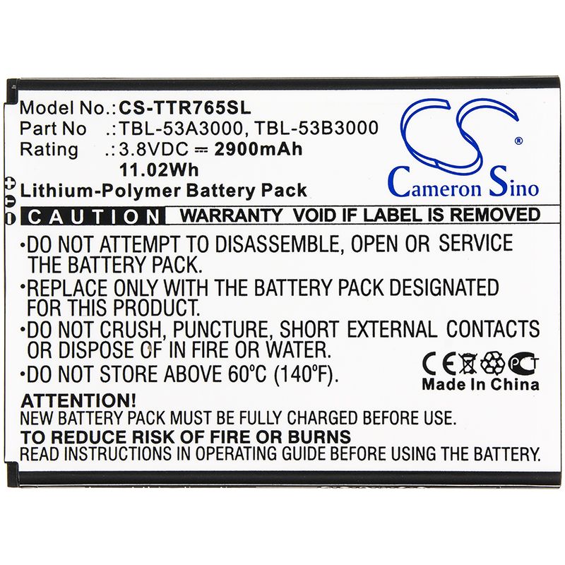 Li-Polymer Battery fits Tp-link, M7650 3.8V, 2900mAh Hotspot Cameron Sino Technology Limited