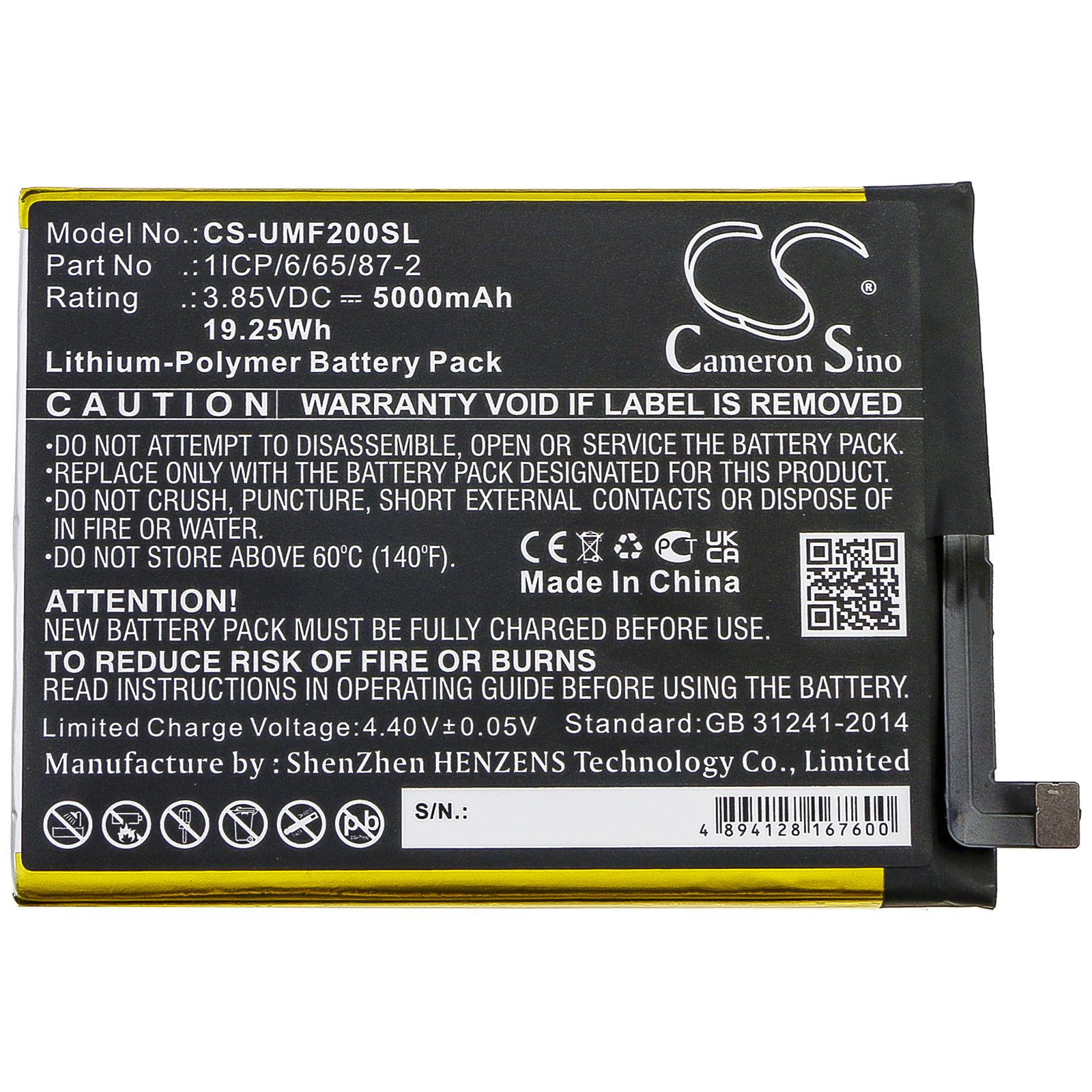 Li-Polymer Battery fits Umi, Umidigi F2 3.85V, 5000mAh Mobile & SmartPhone Cameron Sino Technology Limited