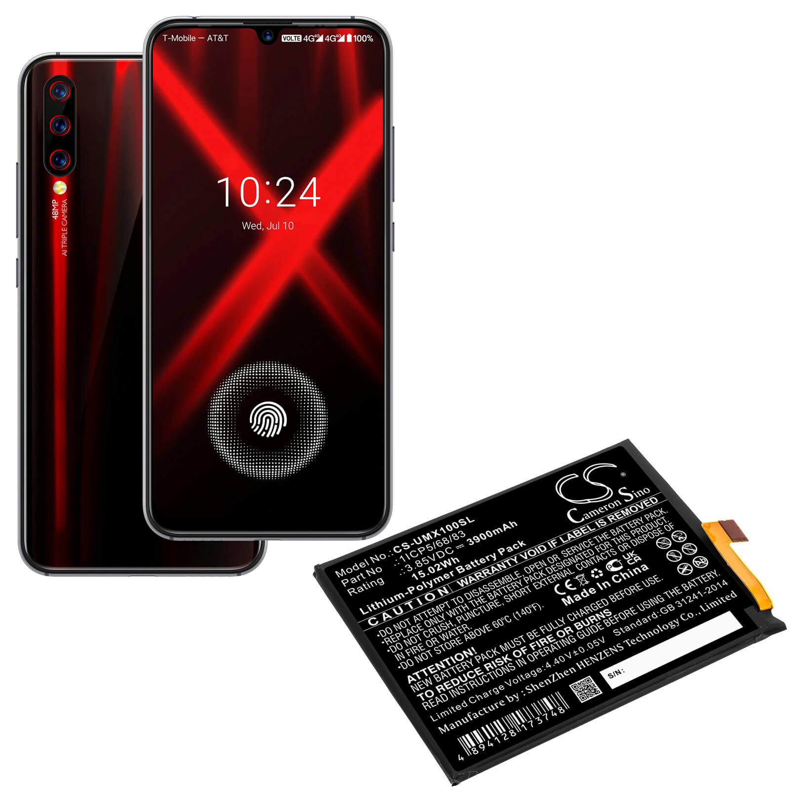 Li-Polymer Battery fits Umi, Umidigi X 3.85V, 3900mAh / 15.02Wh Mobile & SmartPhone Cameron Sino Technology Limited