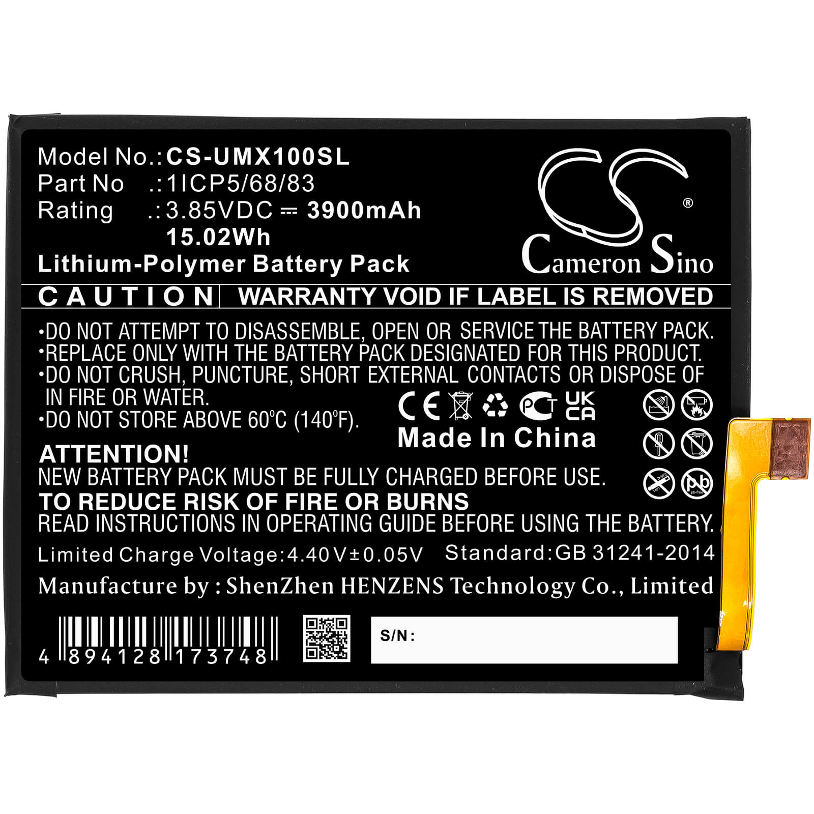 Li-Polymer Battery fits Umi, Umidigi X 3.85V, 3900mAh / 15.02Wh Mobile & SmartPhone Cameron Sino Technology Limited