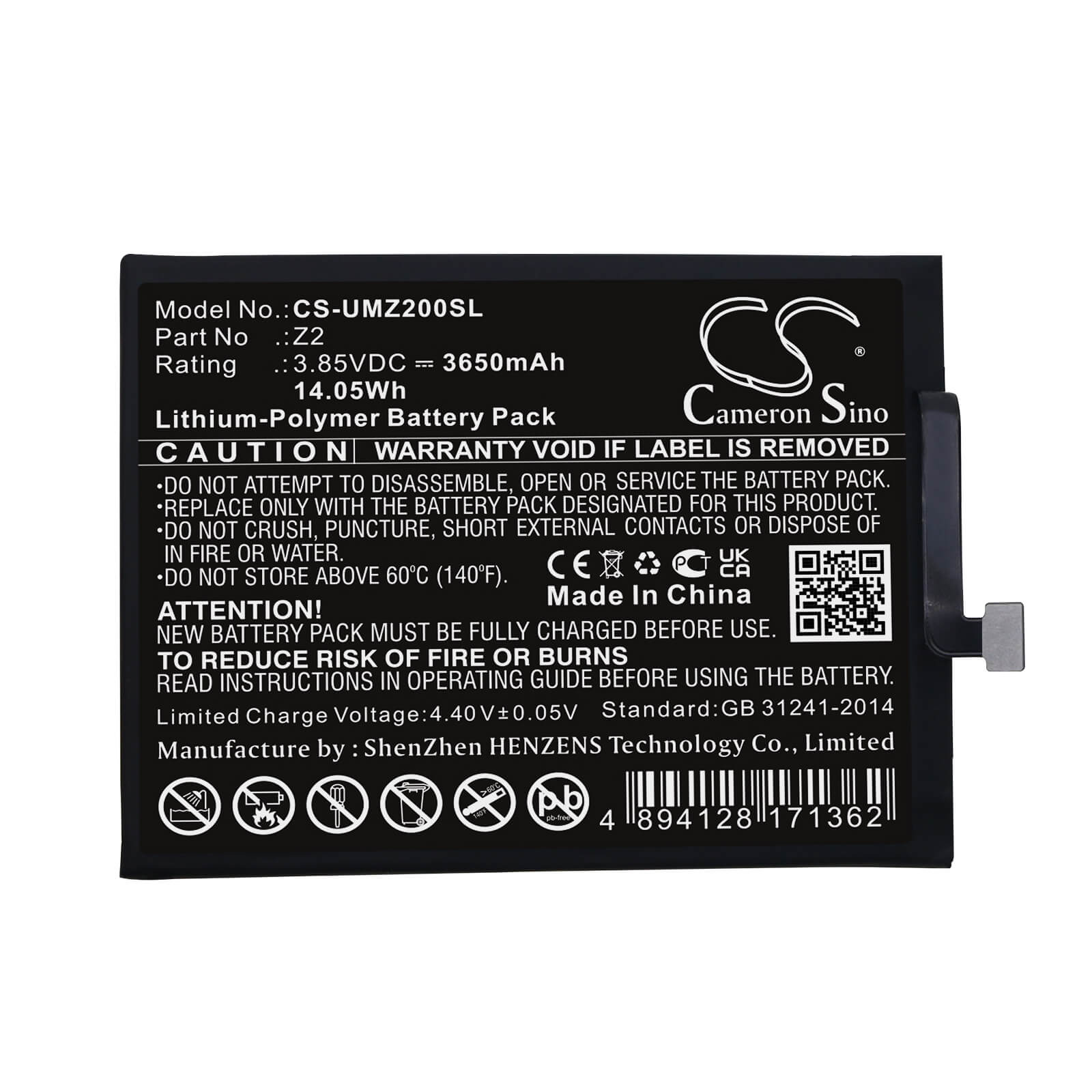 Li-Polymer Battery fits Umi, Umidigi Z2 3.85V, 3650mAh / 14.05Wh Mobile & SmartPhone Cameron Sino Technology Limited