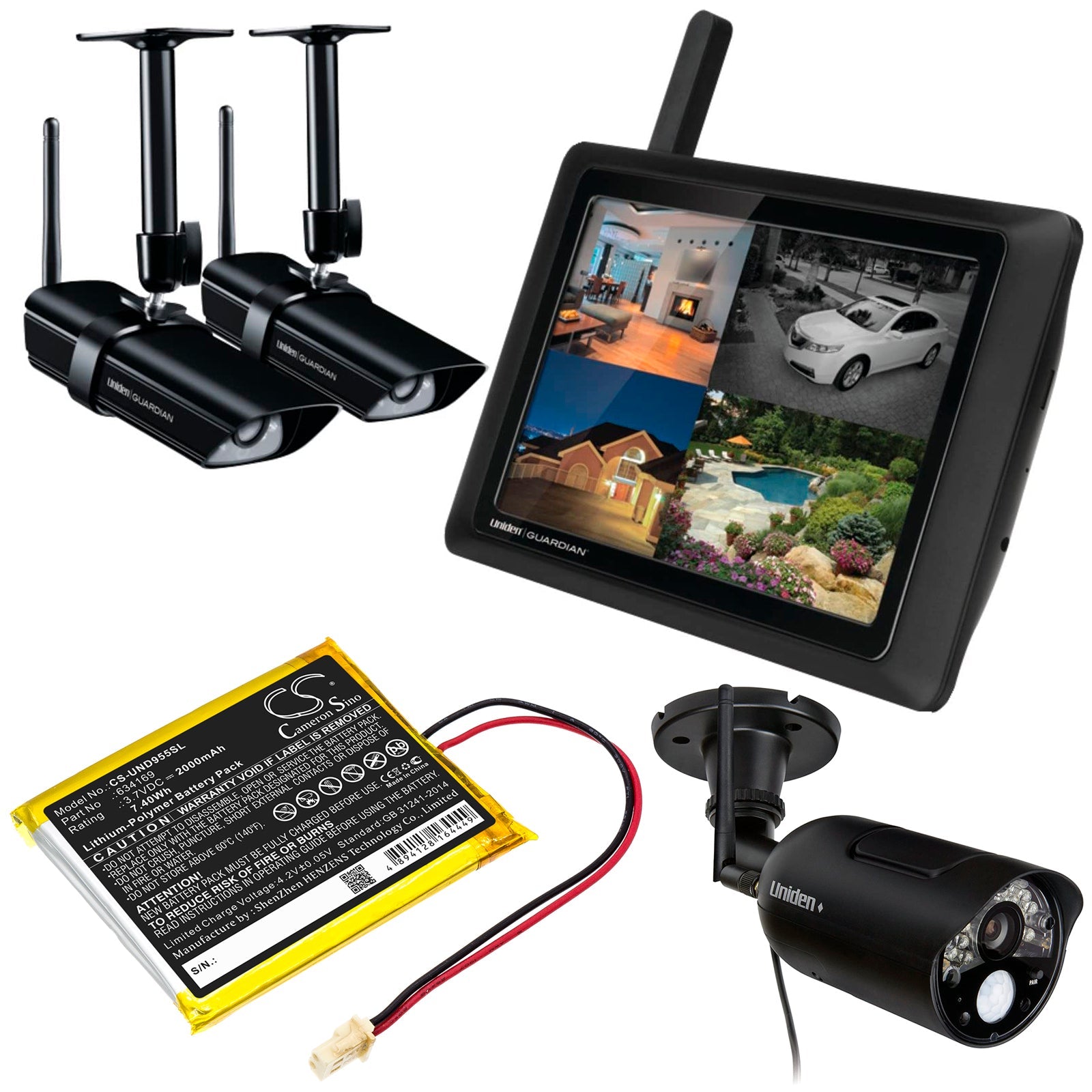 Li-Polymer Battery fits Uniden, Guardian G955, Guardian Udr 3.7V, 2000mAh Home Security Camera Cameron Sino Technology Limited