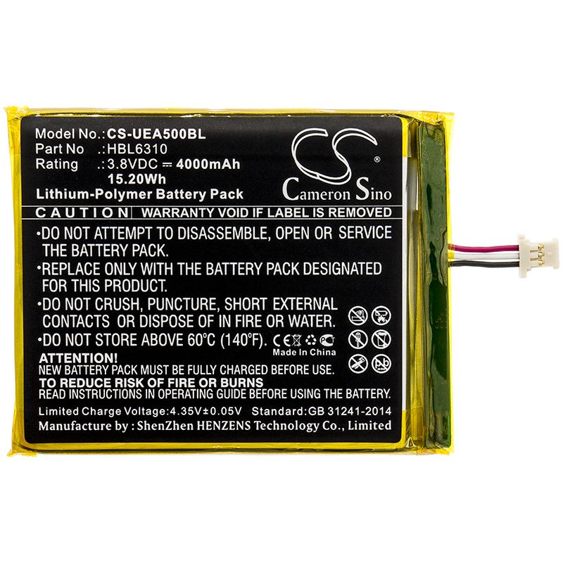 Li-Polymer Battery fits Unitech, Ea500, Ea502 3.8V, 4000mAh Barcode Scanner Cameron Sino Technology Limited