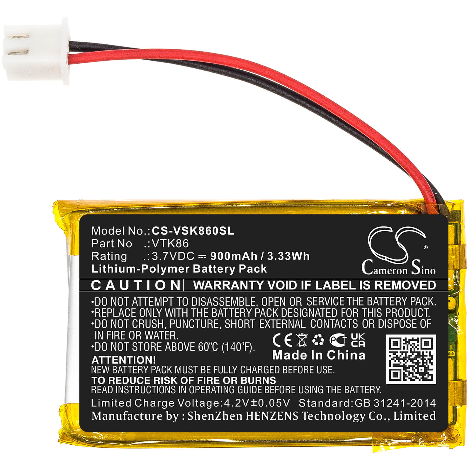 Li-Polymer Battery fits Velocitek, Shift 3.7V, 900mAh / 3.33Wh GPS & Navigator Cameron Sino Technology Limited