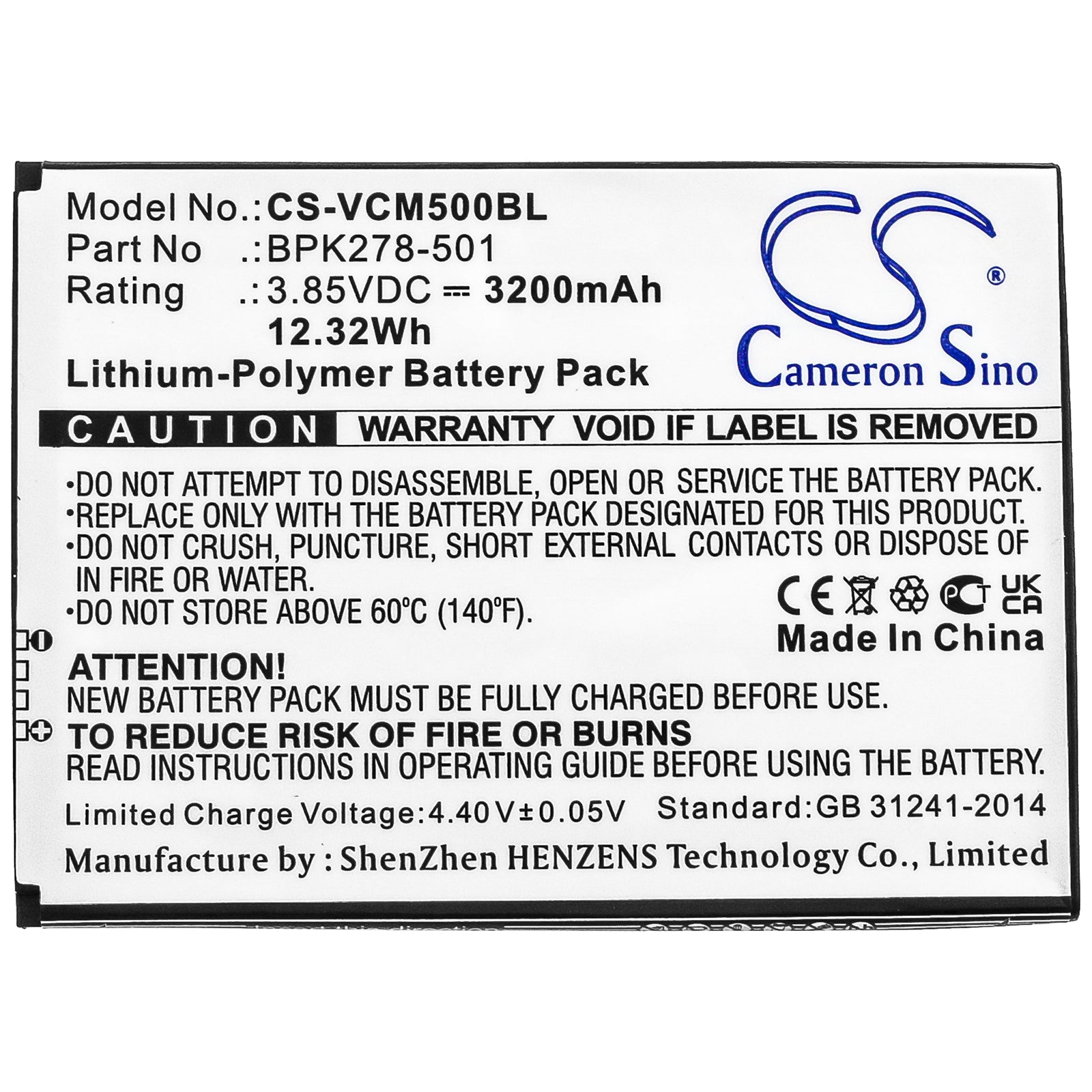 Li-Polymer Battery fits Verifone, Cm5 3.85V, 3200mAh Payment Terminal Cameron Sino Technology Limited