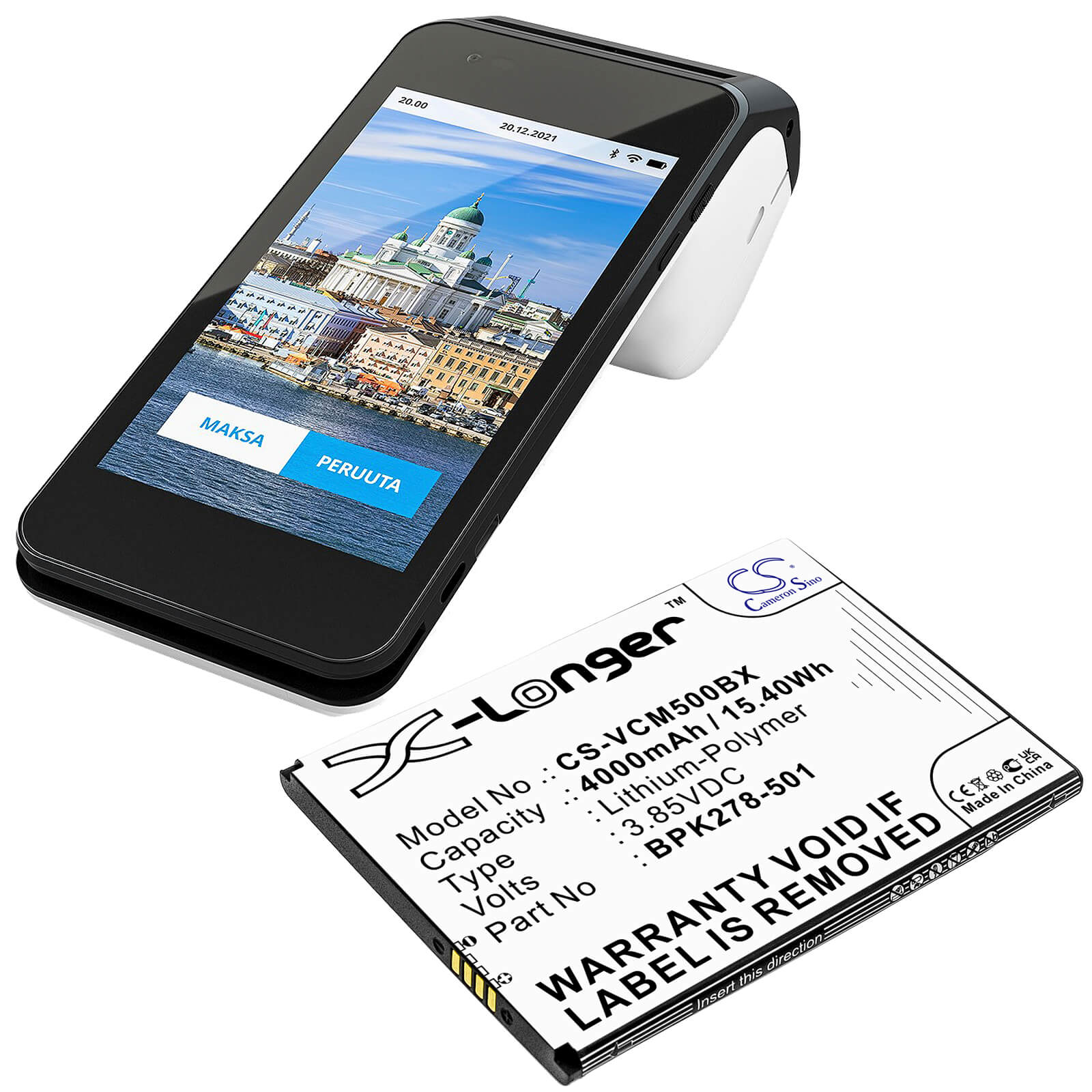 Li-Polymer Battery fits Verifone, Cm5 3.85V, 4000mAh / 15.40Wh Payment Terminal Cameron Sino Technology Limited