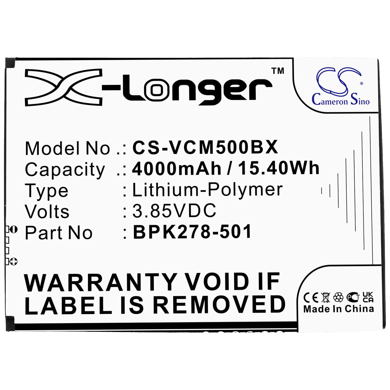 Li-Polymer Battery fits Verifone, Cm5 3.85V, 4000mAh / 15.40Wh Payment Terminal Cameron Sino Technology Limited
