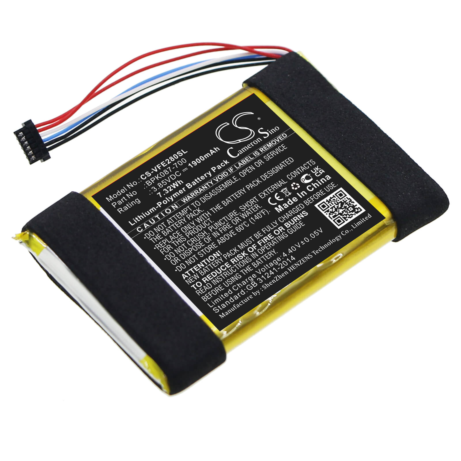 Li-Polymer Battery fits Verifone, E280, M087-602-11-wwa 3.85V, 1900mAh / 7.32Wh Payment Terminal Cameron Sino Technology Limited