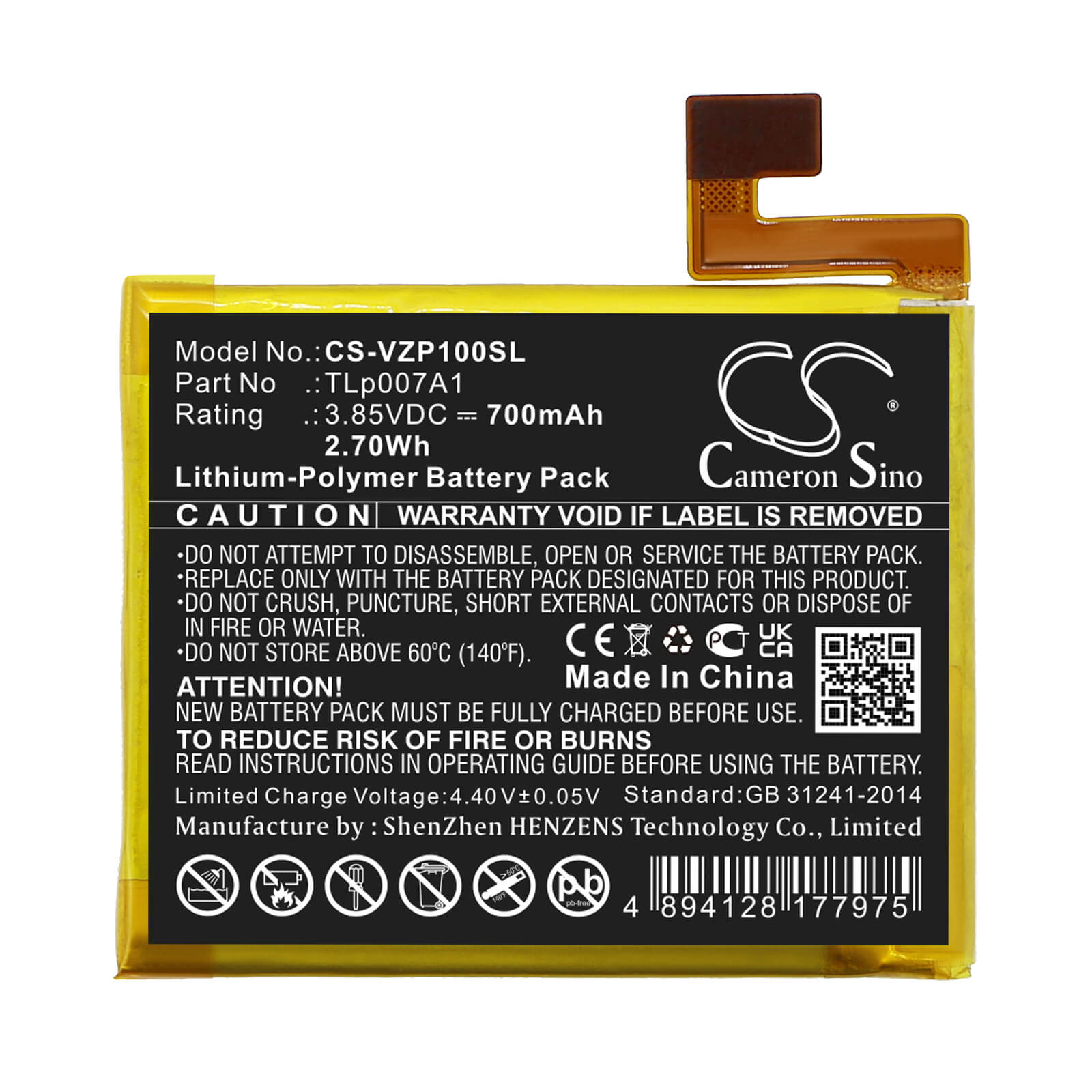 Li-Polymer Battery fits Verizon, Palm, Pvg100 3.85V, 700mAh / 2.70Wh Mobile & SmartPhone Cameron Sino Technology Limited