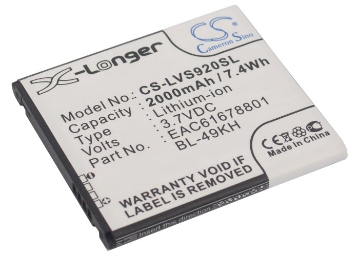 Li-Polymer Battery fits Verizon, Spectrum, Spectrum 4g, Vs920 3.7V, 2000mAh Communications Cameron Sino Technology Limited