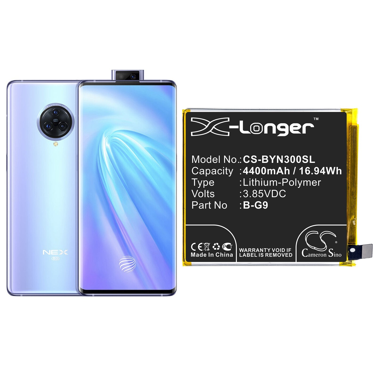 Li-Polymer Battery fits Vivo, Nex 3, Nex 3 5g 3.85V, 4400mAh Mobile & SmartPhone Cameron Sino Technology Limited