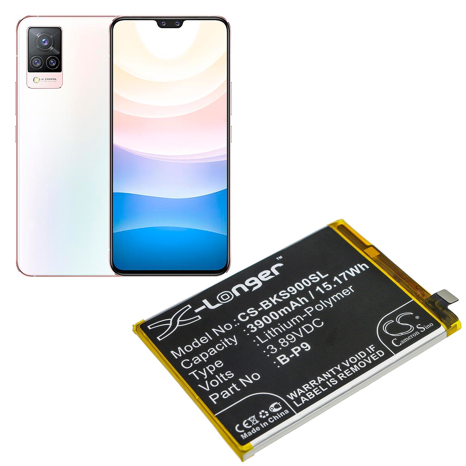 Li-Polymer Battery fits Vivo, S9, V2072a 3.89V, 3900mAh Mobile & SmartPhone Cameron Sino Technology Limited