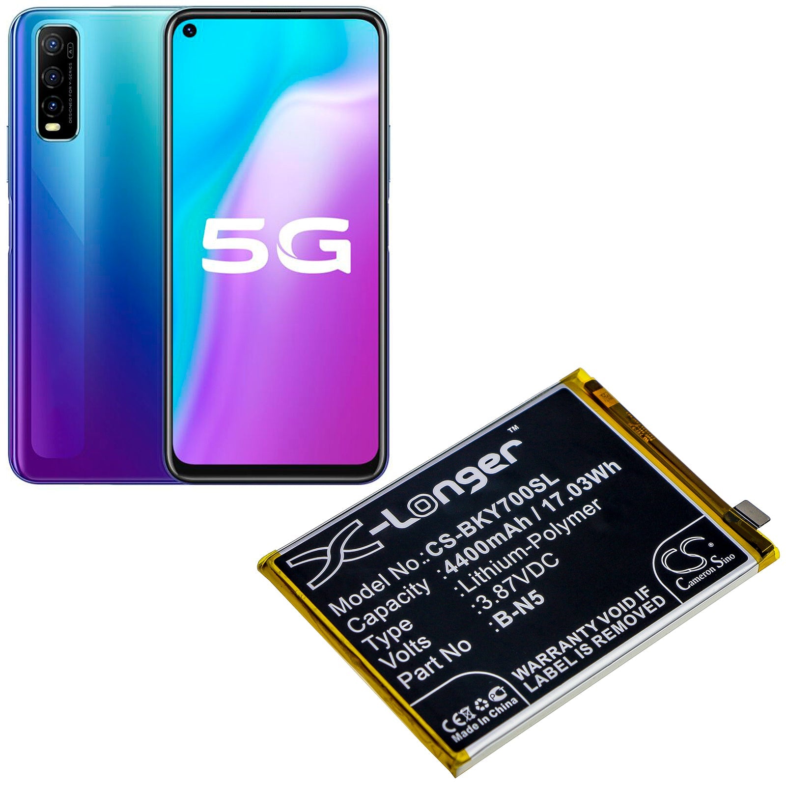 Li-Polymer Battery fits Vivo, V2002, V2002a, Y51s 3.87V, 4400mAh Mobile & SmartPhone Cameron Sino Technology Limited