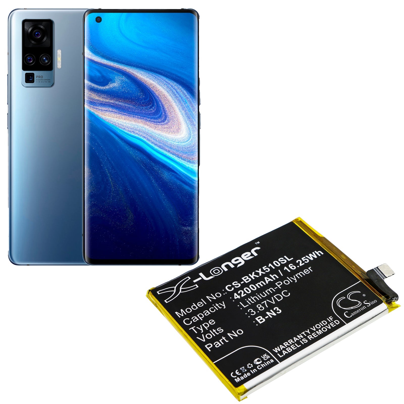 Li-Polymer Battery fits Vivo, V2005, V2005a, X50 Pro 3.87V, 4200mAh Mobile & SmartPhone Cameron Sino Technology Limited