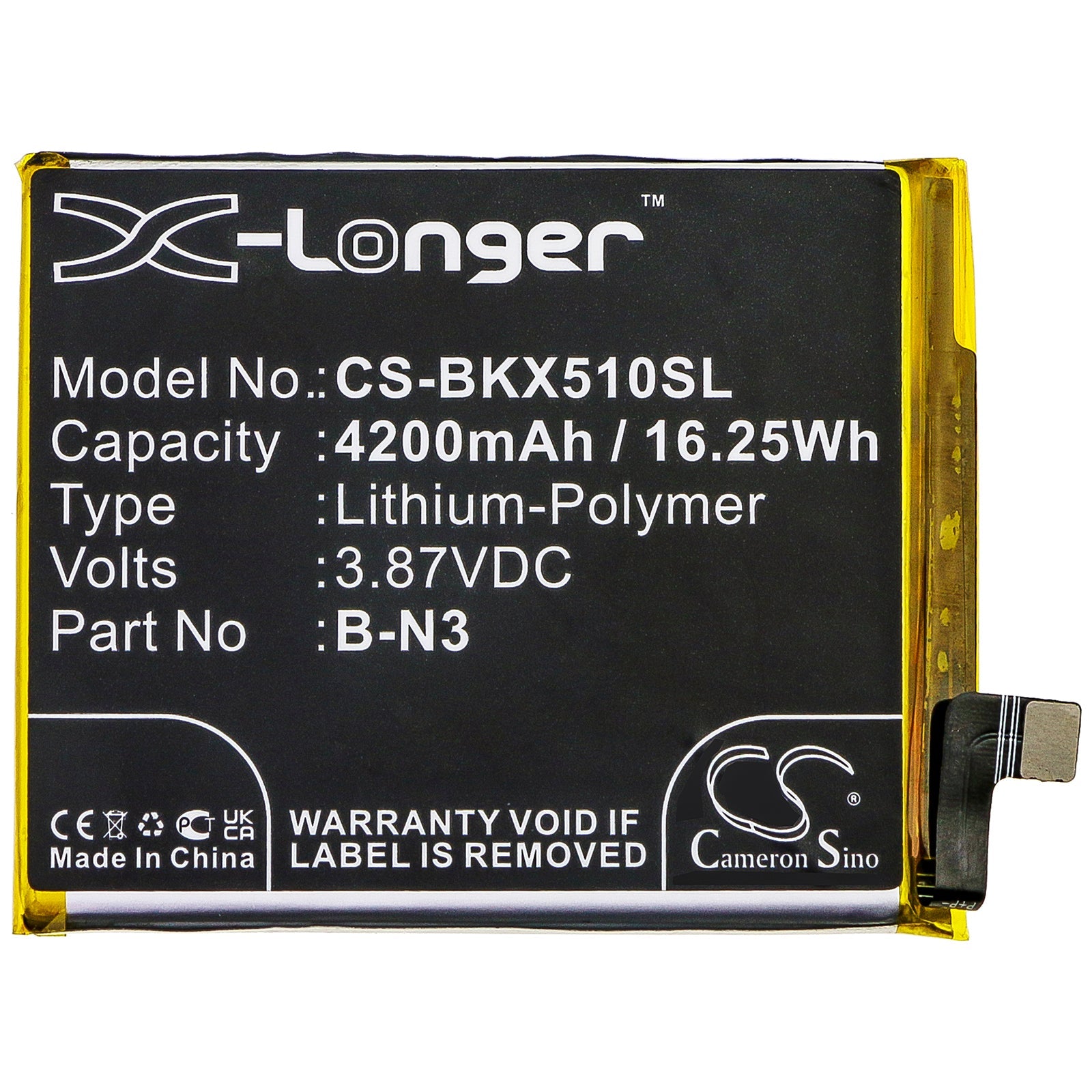 Li-Polymer Battery fits Vivo, V2005, V2005a, X50 Pro 3.87V, 4200mAh Mobile & SmartPhone Cameron Sino Technology Limited