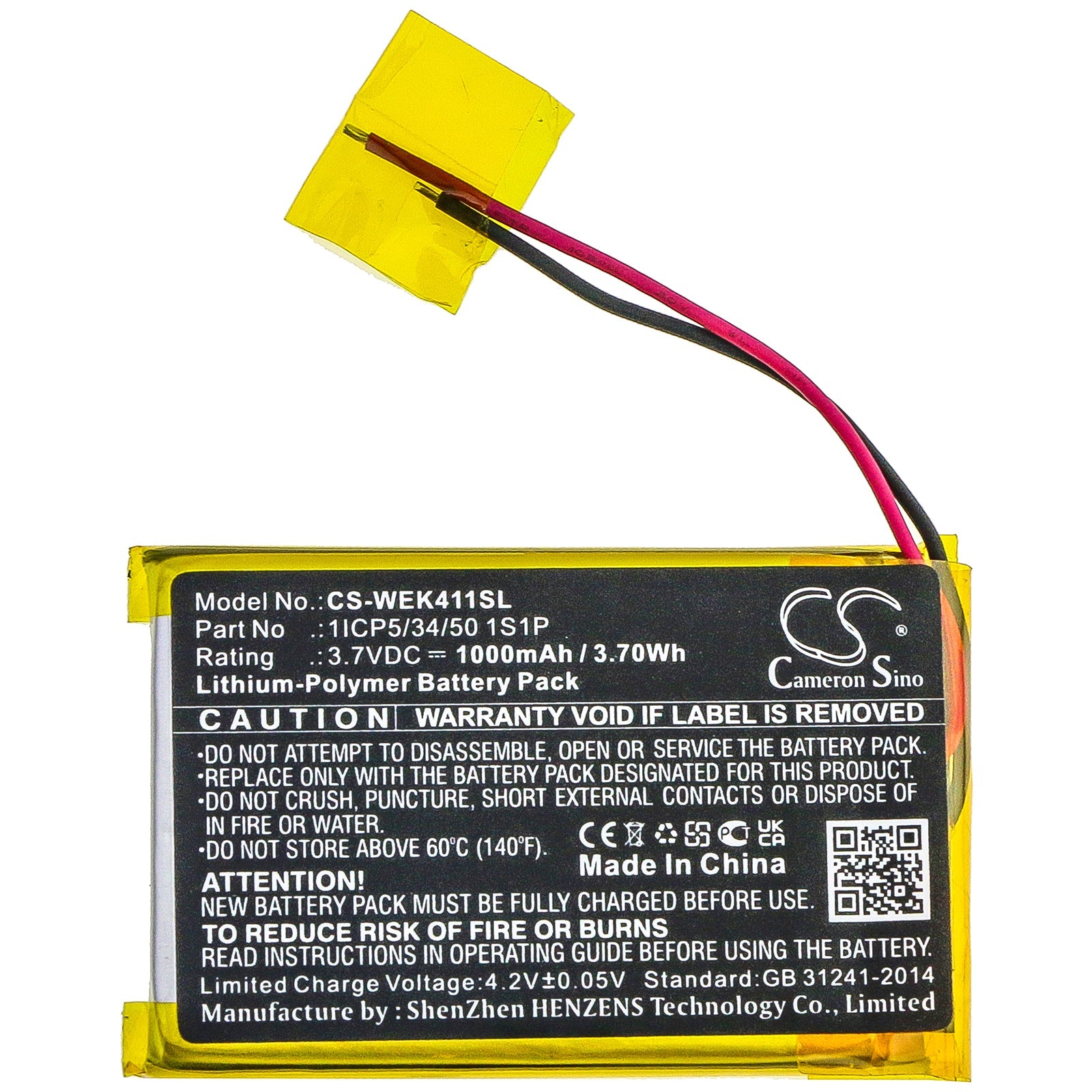 Li-Polymer Battery fits Wacom, Ack411050, Express Key Remote 3.7V, 1000mAh Remote Control Cameron Sino Technology Limited