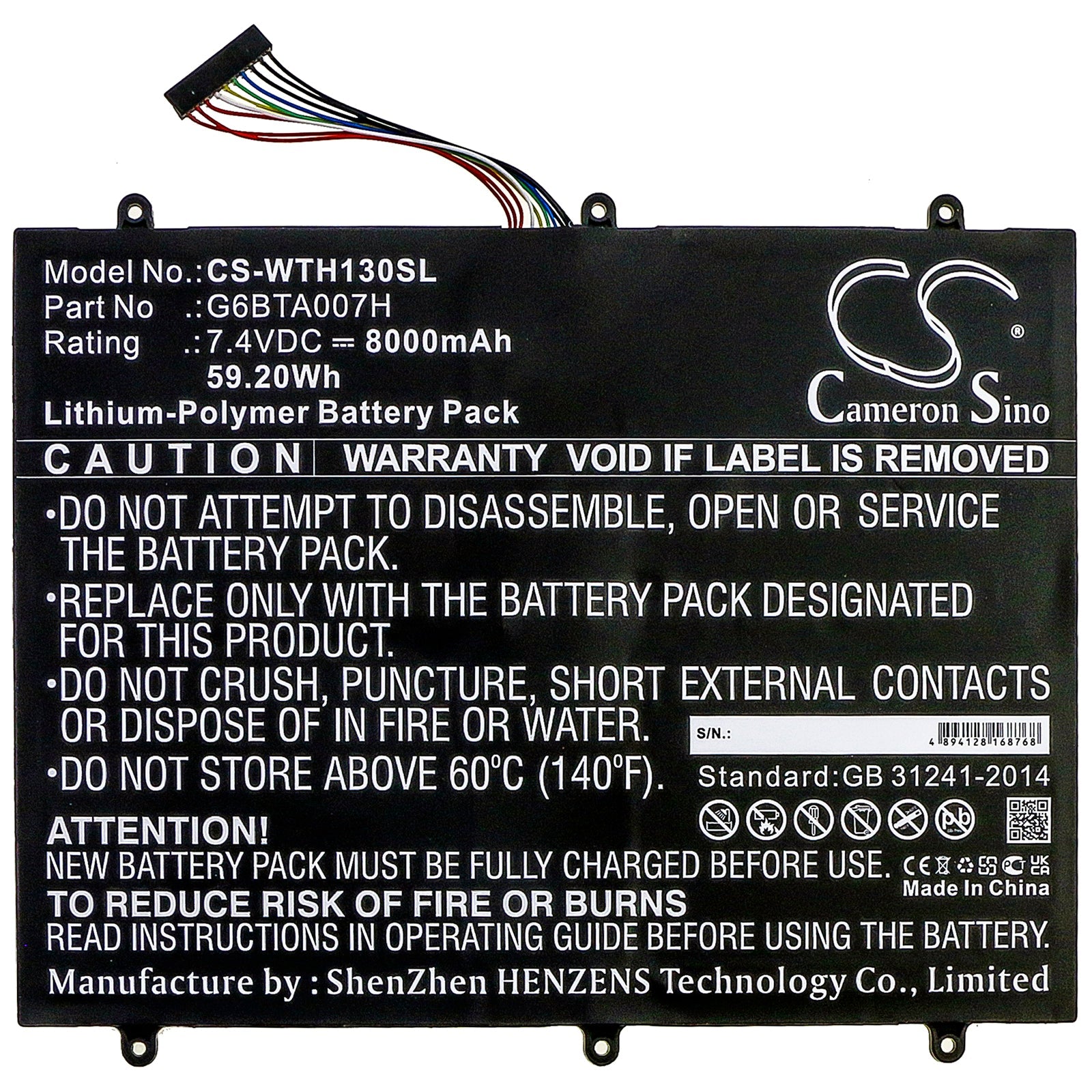 Li-Polymer Battery fits Wacom, Cintiq Companion 2, Dth-w1300 7.4V, 8000mAh Tablet Cameron Sino Technology Limited