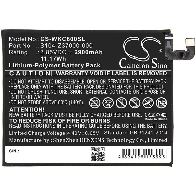 Li-Polymer Battery fits Wiko, C800ae, View 2 3.85V, 2900mAh Mobile & SmartPhone Cameron Sino Technology Limited