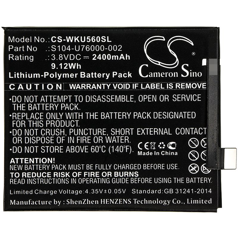 Li-Polymer Battery fits Wiko, P4601, P5601 3.8V, 2400mAh Mobile & SmartPhone Cameron Sino Technology Limited