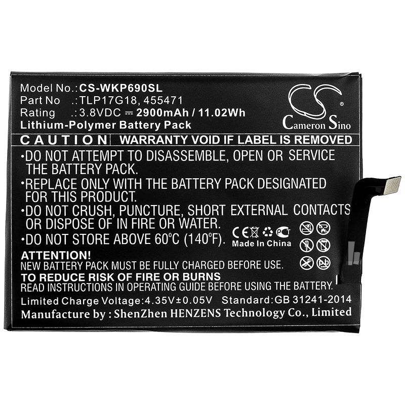 Li-Polymer Battery fits Wiko, P6901, Wim Lite 3.8V, 2900mAh Mobile & SmartPhone Cameron Sino Technology Limited