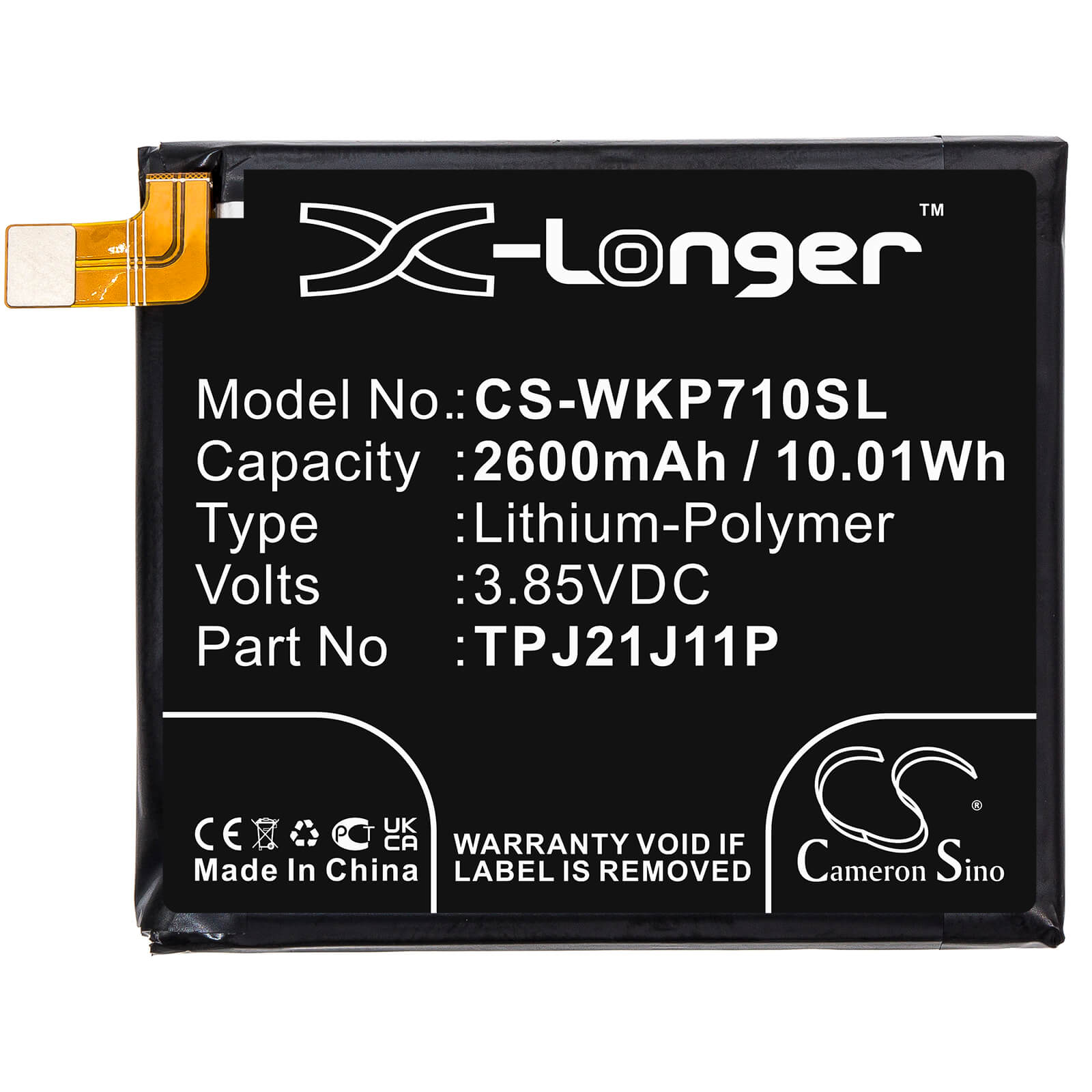 Li-Polymer Battery fits Wiko, P710, Rakuten Hand 3.85V, 2600mAh / 10.01Wh Mobile & SmartPhone Cameron Sino Technology Limited