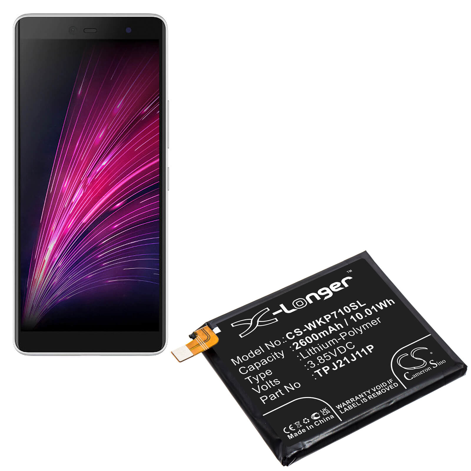 Li-Polymer Battery fits Wiko, P710, Rakuten Hand 3.85V, 2600mAh / 10.01Wh Mobile & SmartPhone Cameron Sino Technology Limited