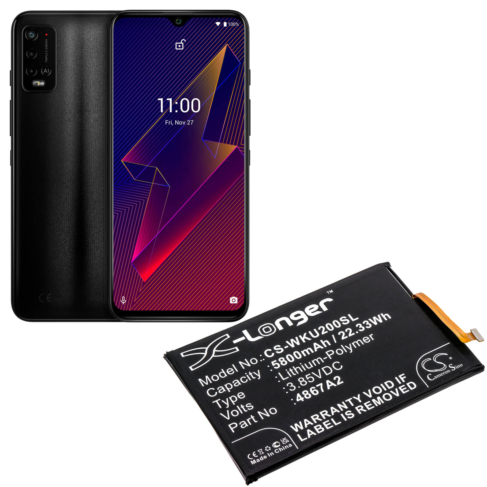 Li-Polymer Battery fits Wiko, Power U20, U30 3.85V, 5800mAh / 22.33Wh Mobile & SmartPhone Cameron Sino Technology Limited