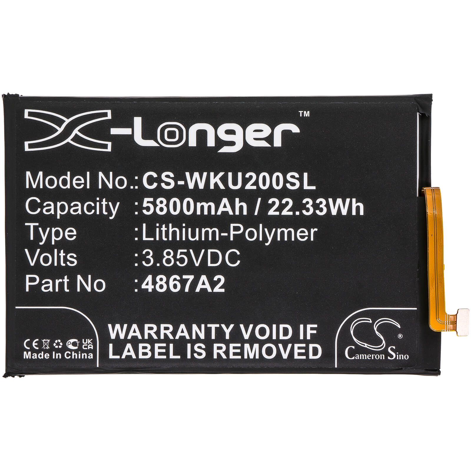 Li-Polymer Battery fits Wiko, Power U20, U30 3.85V, 5800mAh / 22.33Wh Mobile & SmartPhone Cameron Sino Technology Limited