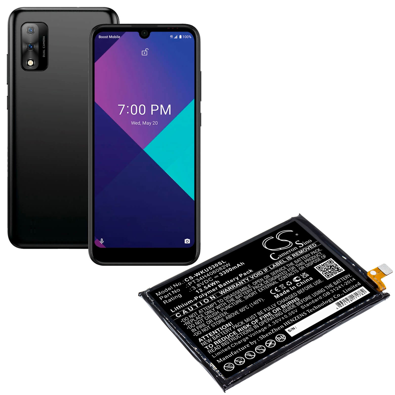 Li-Polymer Battery fits Wiko, Ride 3 3.8V, 3300mAh / 12.54Wh Mobile & SmartPhone Cameron Sino Technology Limited