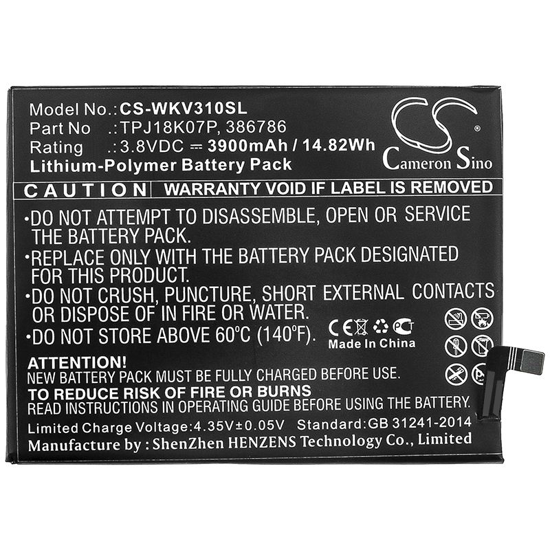 Li-Polymer Battery fits Wiko, View3 Pro 3.8V, 3900mAh Mobile & SmartPhone Cameron Sino Technology Limited