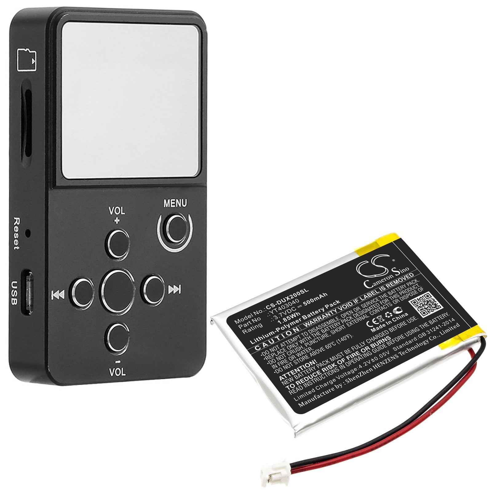 Li-Polymer Battery fits Xduoo, X2 3.7V, 500mAh Media Player Cameron Sino Technology Limited