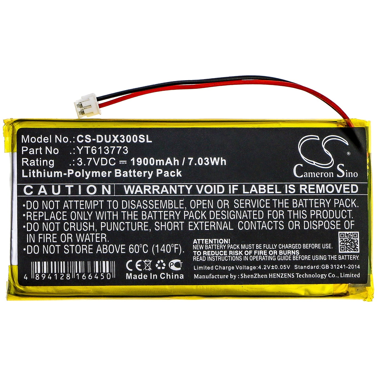 Li-Polymer Battery fits Xduoo, X3 3.7V, 1900mAh Media Player Cameron Sino Technology Limited