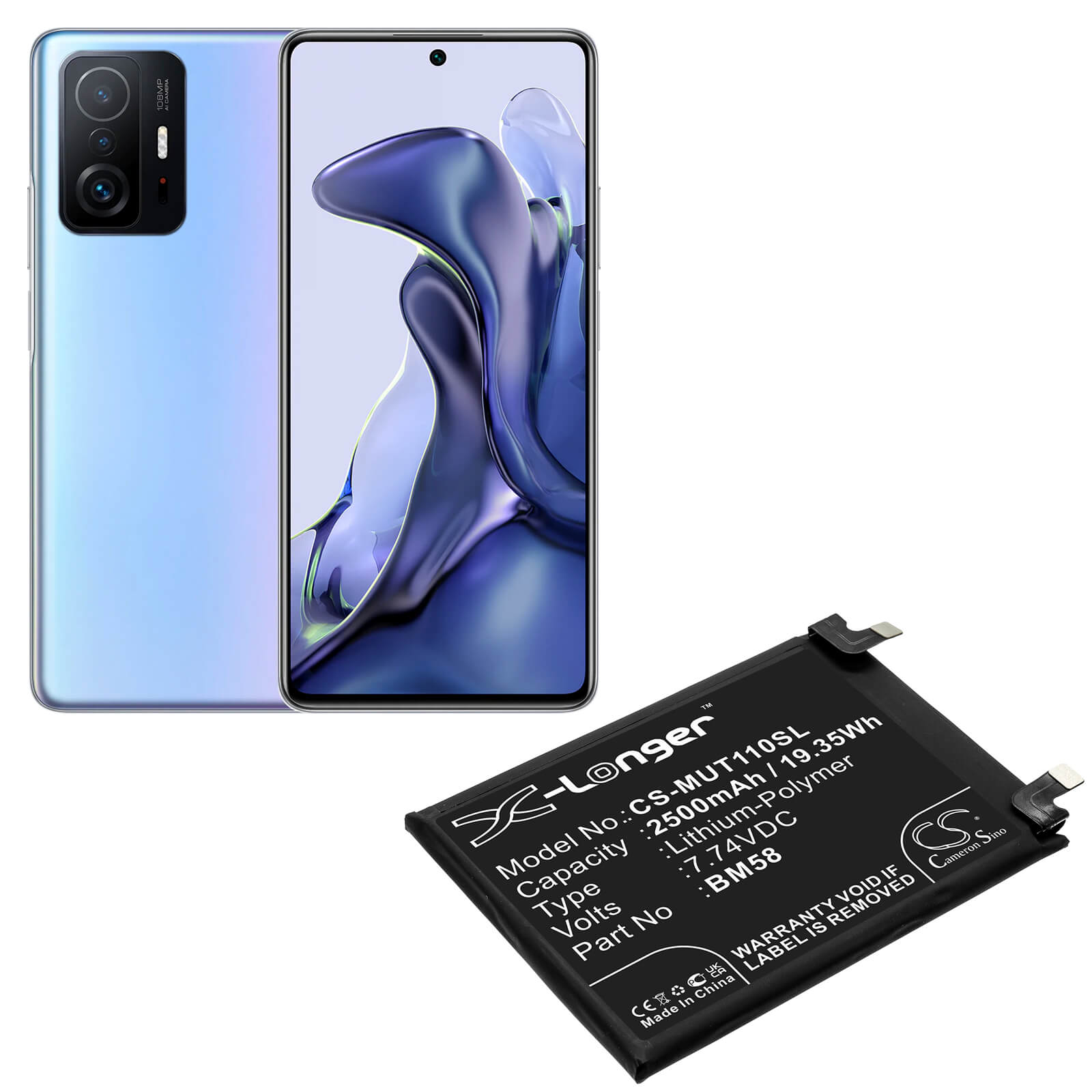 Li-Polymer Battery fits Xiaomi, 2107113sg, Mi 11t Pro 5g 7.74V, 2500mAh / 19.35Wh Mobile & SmartPhone Cameron Sino Technology Limited